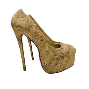 Heels Womens Size 9.5 Cork Pattern Platform Stiletto Slip On Pumps Red Sole